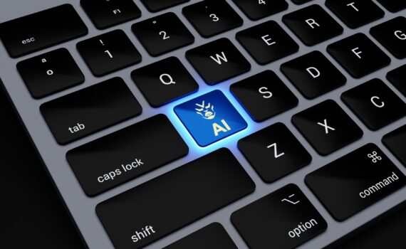 a computer keyboard with a blue light on it